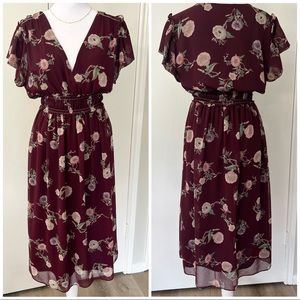 Max Studio | Burgundy V Neck Fit to Flare Dress